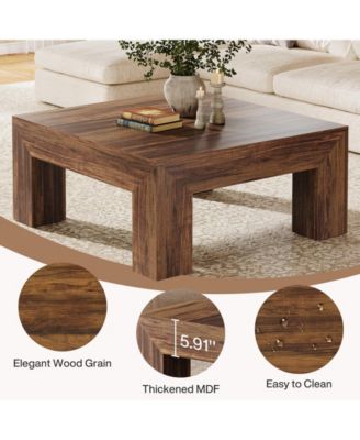 39.4-Inch Square Coffee Table for Living Room, Farmhouse All MDF Accent Center Cocktail Table