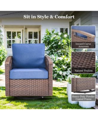 Farmhouse 2-Piece PE Wicker Outdoor Rocking Chair with Olefin Cushions/Metal Armrest