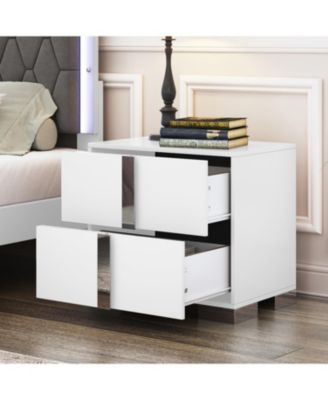 Streamdale Elegant White Mirrored Nightstand with 2 Drawers