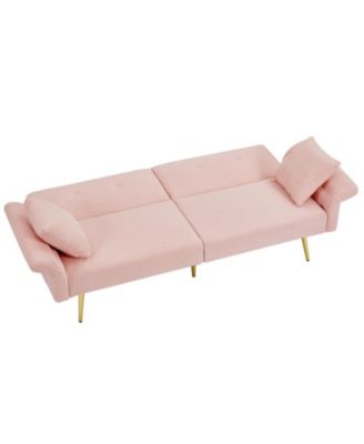 Teddy Upholstered Loveseat Sofa Bed with Adjustable Back - Pink