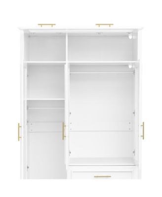 4-Door Wardrobe Armoire Closet w/ LED & 3 Drawers - White