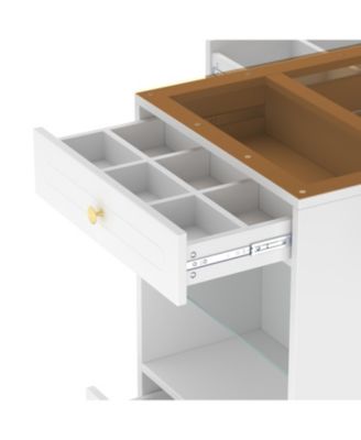 Closet Island with Drawers, Glass Top, Shelves, Jewelry Storage - White