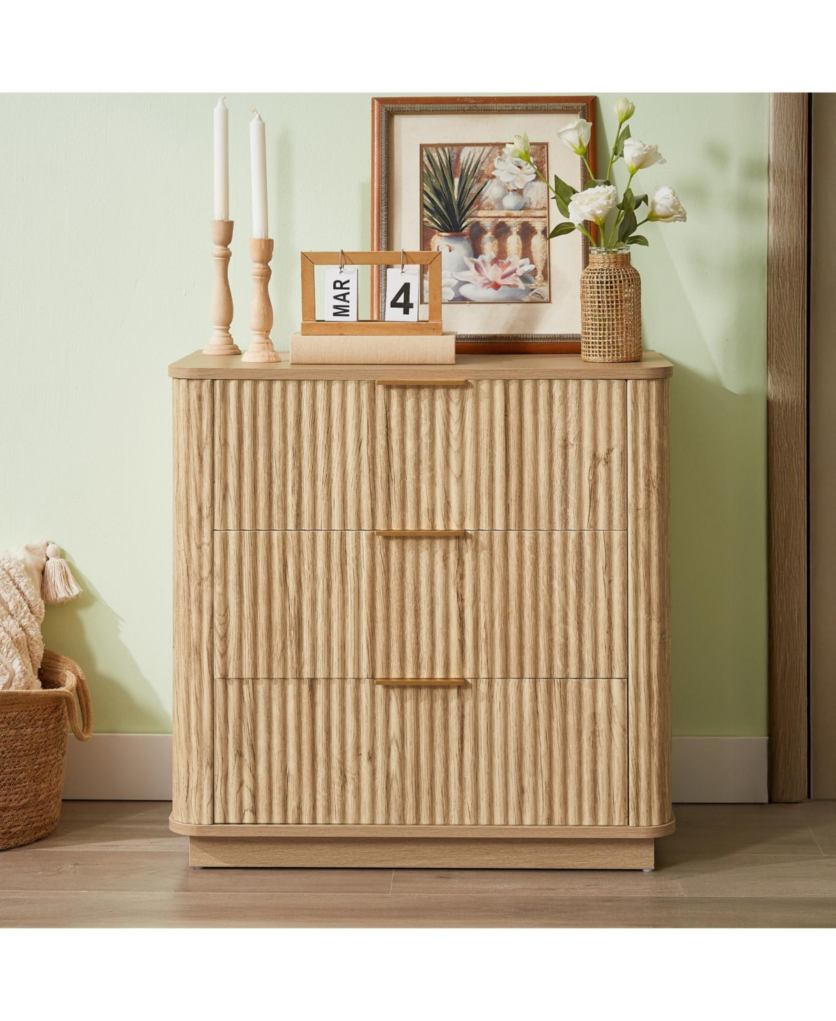 Streamdale Furniture Modern 3-Drawer Dresser Nightstand, Oak Finish