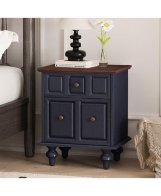 Streamdale Vintage Nightstand 2 Drawer Roman Column Legs Dark Blue