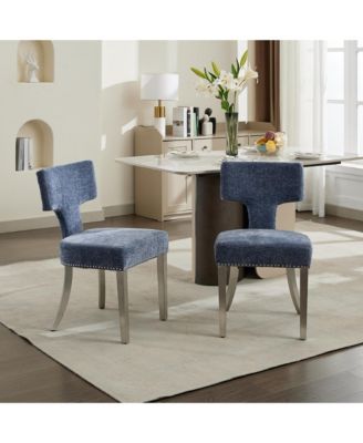 Streamdale Mid Century Blue Chenille Dining Chairs (Set of 2
