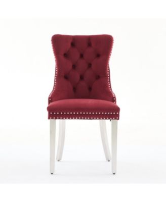 Tufted Velvet Dining Chairs, Wine Red, Chrome Legs, Set of 2