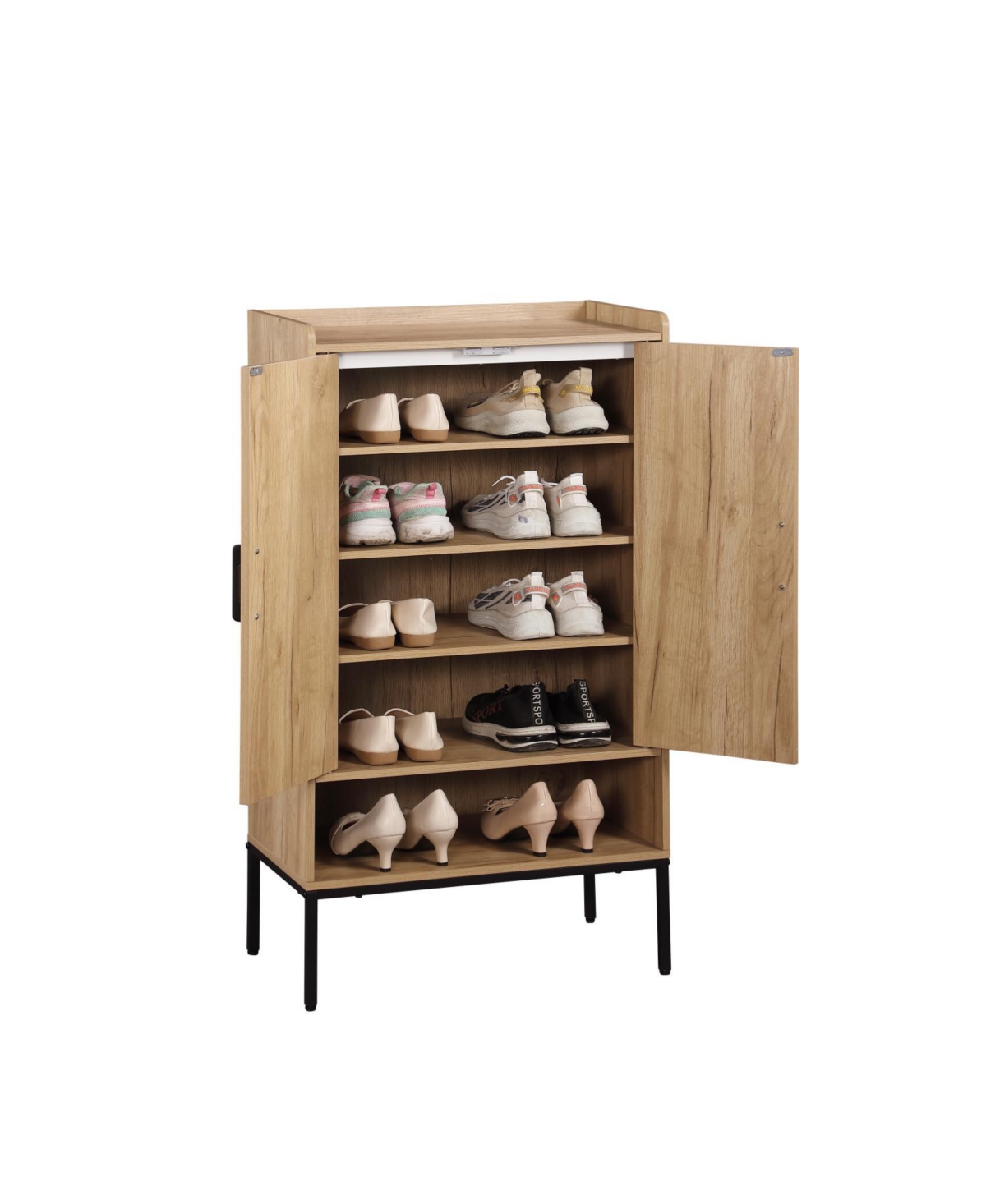 Streamdale Rattan Door Shoe Cabinet - 5-Tier Wooden Shoe Rack Organizer