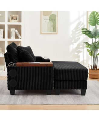 Corduroy Sofa Bed with Ottoman, Bluetooth, USB, Rotating Table
