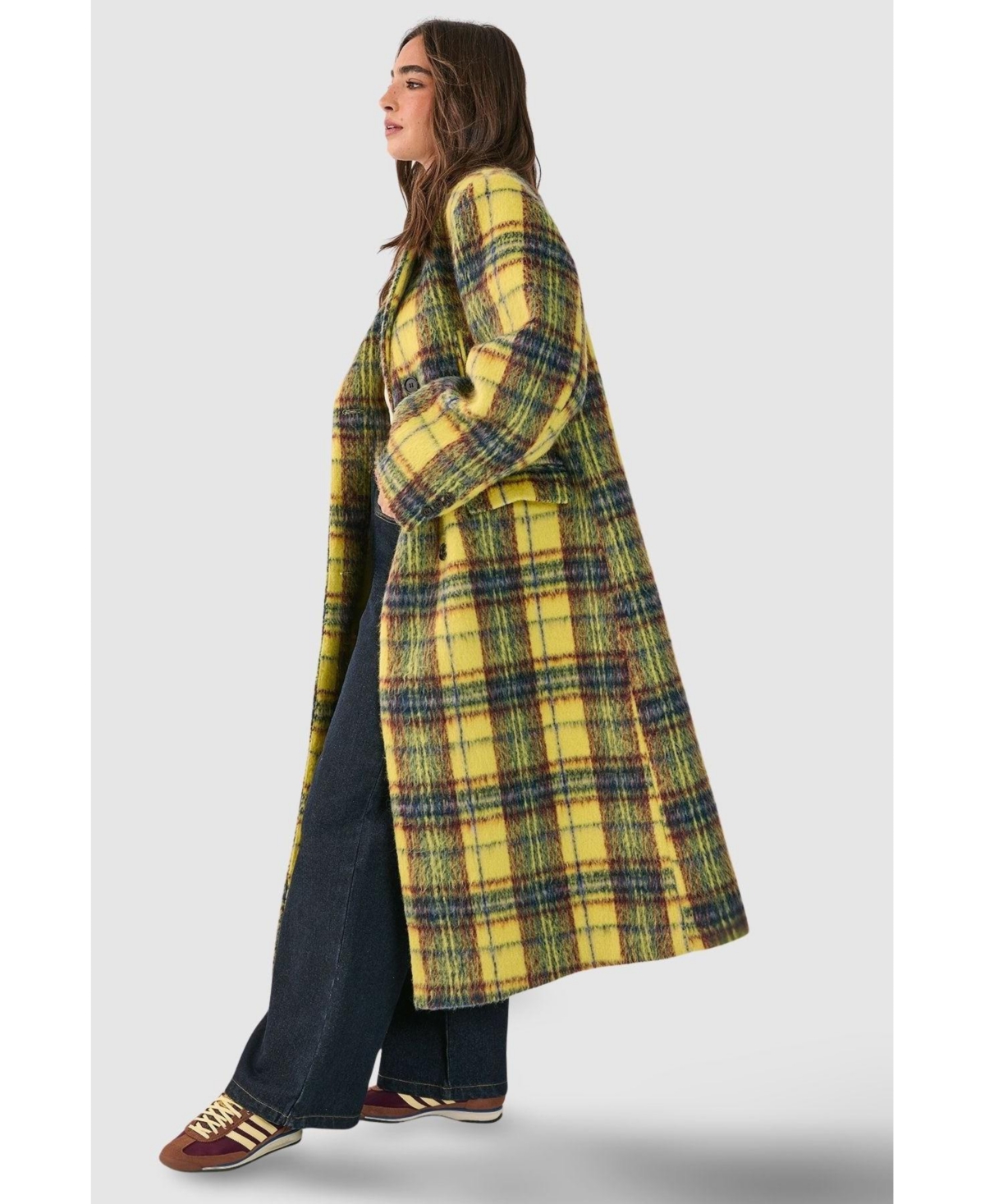 Nasty Gal Women's Checked Wool Blend Maxi Coat