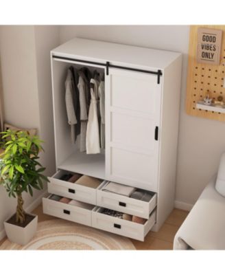 Tall Bedroom Armoire Wardrobe Closet with Barn Door