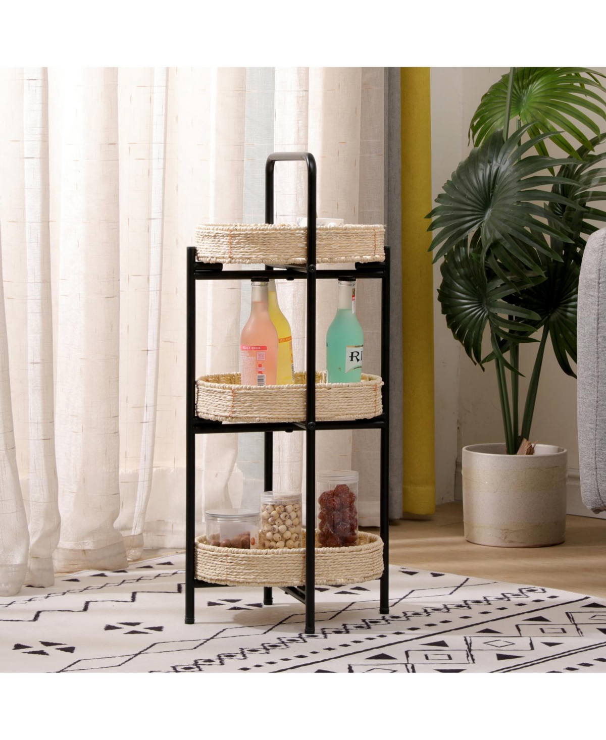 Streamdale Furniture 3 Tier Tray Table Paper Rope Woven Side Table (Natural)