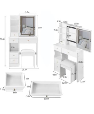 + 3-Piece Set + Wood + LED Mirror + Vanity Table