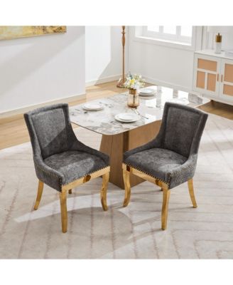 Streamdale Chenille Dining Chairs, Gold Legs, Rivet Trim,   Set of 2