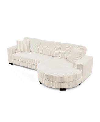 Corduroy Tufted Sleeper Sectional Sofa - L-Shaped Modular - Beige