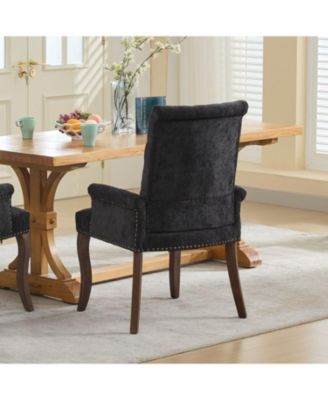 Chenille Upholstered Dining Chair, Wood Legs, Tufted, Black