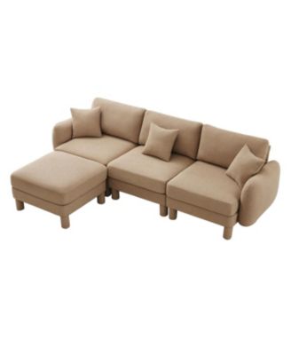 Boucle Convertible Sectional Sofa with Ottoman - Coffee