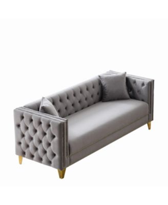 80" Chesterfield Velvet Sofa, 3-Seater, Button Nailhead, Grey