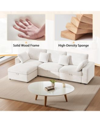 Oversized Cloud Sectional Couch with Ottoman, Velvet Sofa, Removable Pillows, Beige