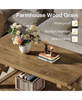 2-Tier Coffee Center Table for Living Room, 47.24-Inch Farmhouse Rectangle Tea Cocktail Table