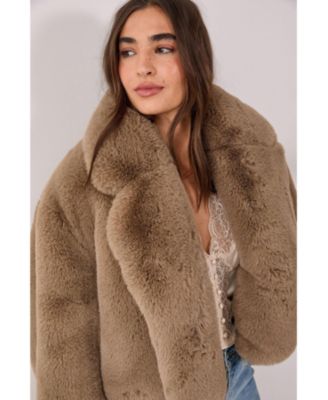Women's Cropped Collar Faux Fur Jacket