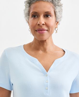 Women's Short-Sleeve Cotton Henley Top