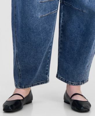 Trendy Plus Size Tie-Waist Barrel Jeans
