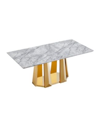 70" Faux Marble Dining Table, Mirrored Base