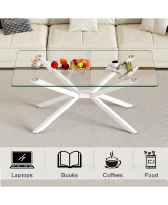 Rectangle Clear Glass Coffee Table with Metal Legs