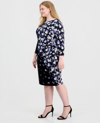 Plus Size Floral Print 3/4-Sleeve Sheath Dress