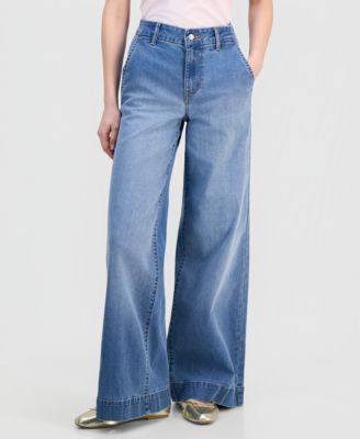 Juniors' High-Rise Wide-Leg Trouser Jeans