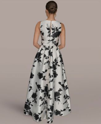 Women's Short Sleeve V-neck Floral Print Mikado Gown