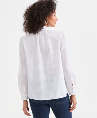 Women's Cotton Pleated Lace-Trim Blouse