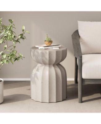 13" Modern Waterproof Coffee/Side Table Set, MgO Cement, Indoor/Outdoor, White, 2PC