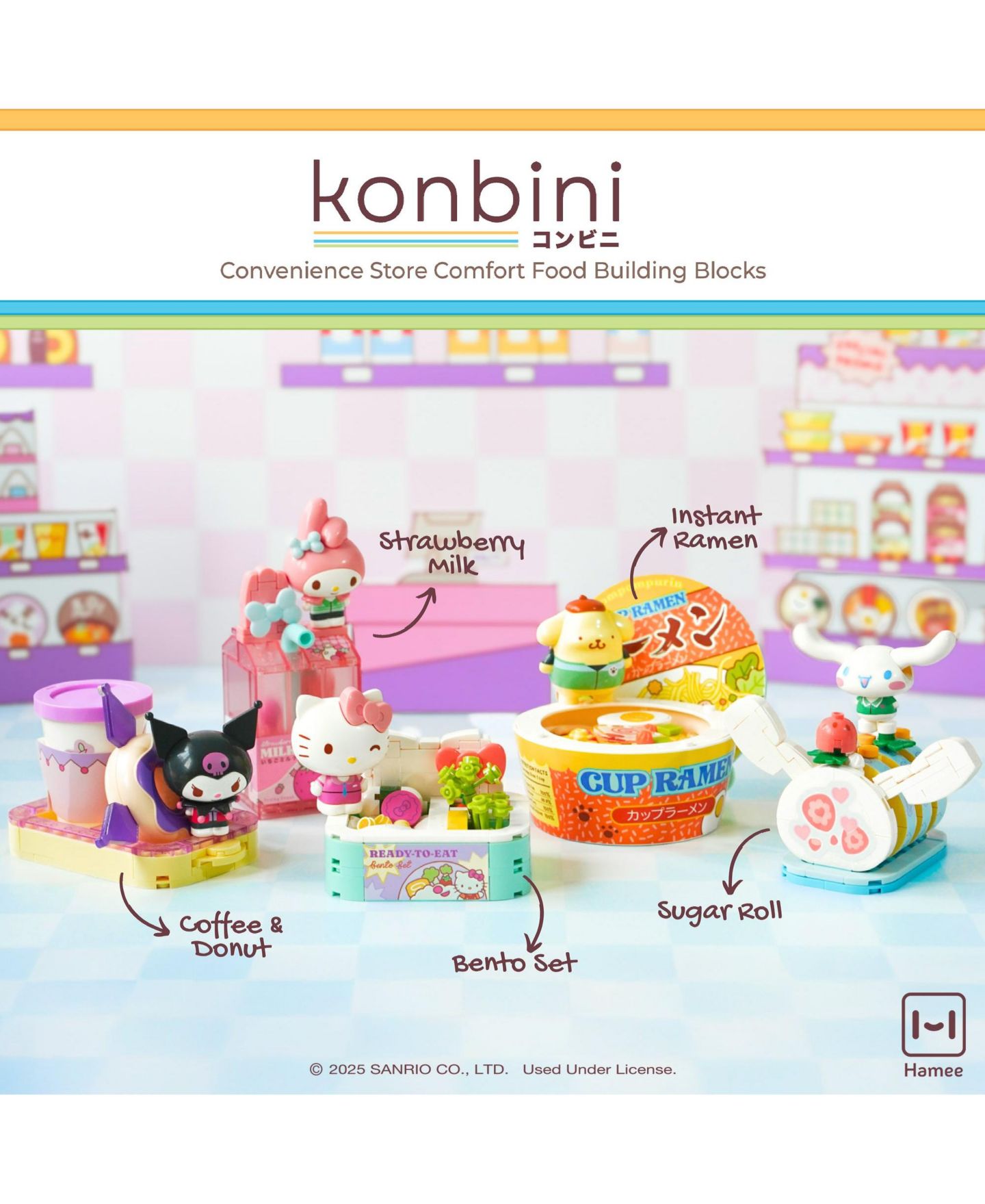 Детские конструкторы Hamee Hello Kitty and Friends Konbini Building Block Set, Ages 14+, цвет: Cinnamoroll Sugar Roll — фото 2