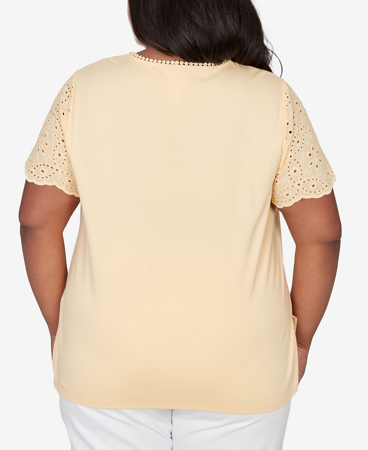 Alfred Dunner Plus Classic Solid Eyelet Sleeve T-Shirt with Necklace