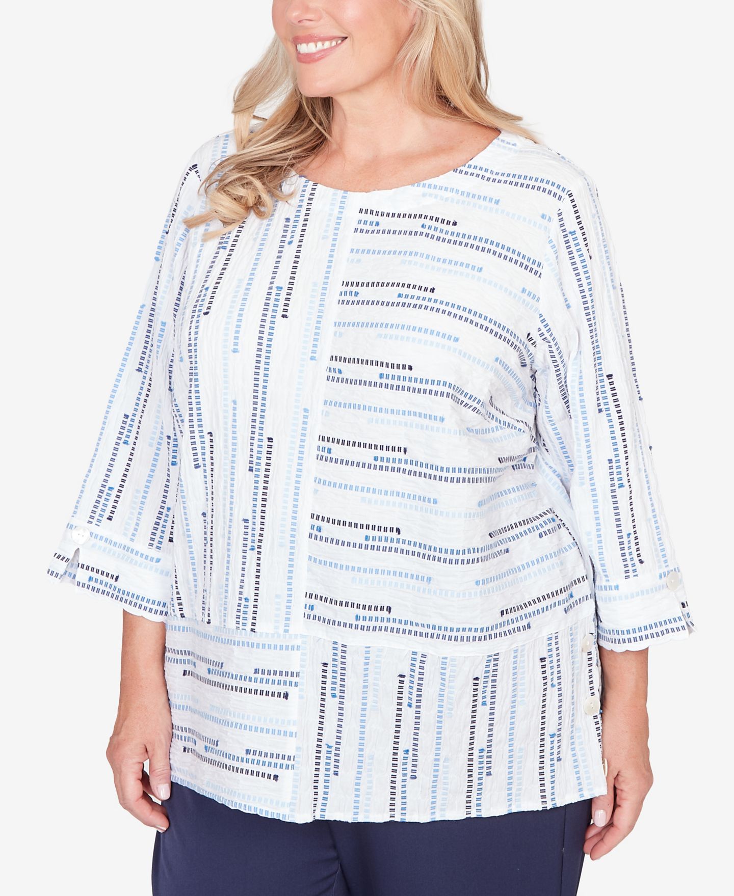 Женский топ Alfred Dunner Plus Size Classic Spliced Jacquard Stripe, цвет: Синий разноцветный — фото 2