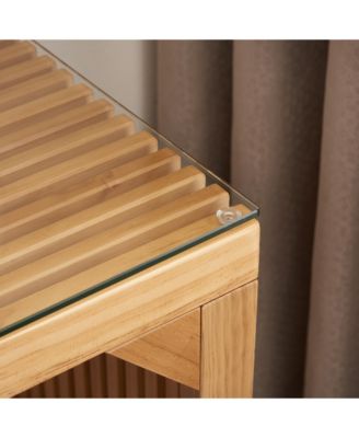 Pine Dining Bench and Table Set with Tempered Glass