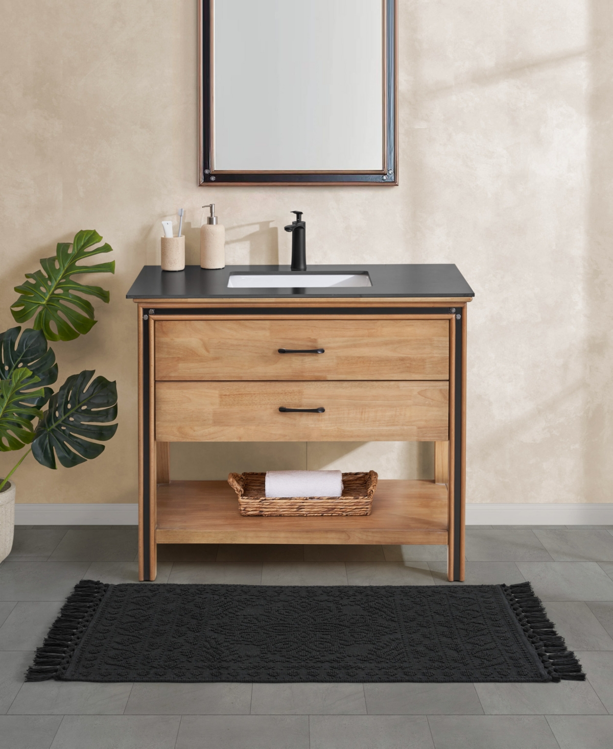 French Connection Nellore Fringe Cotton Bath Rug, 26" x 49"