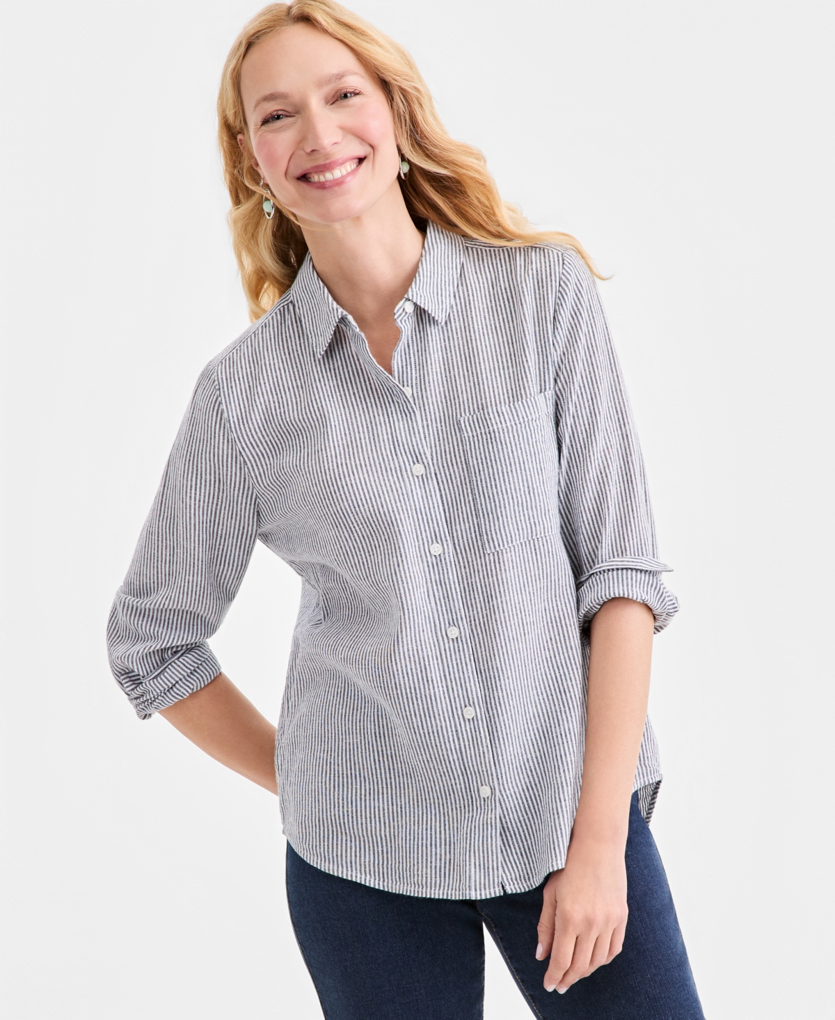 Style & Co Petite Collared Neck Long-Sleeve Shirt, Macy's Exclusive