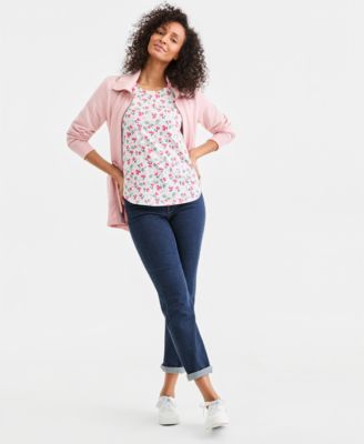 Petite Floral Print Crewneck Top