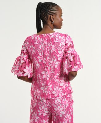 Women's Boxy Eyelet Crewneck Top