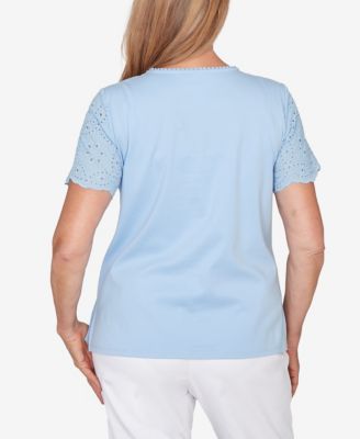 Women's Classic Solid Eyelet Sleeve T-Shirt with Necklace