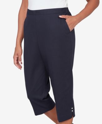 Women's Classic Solid Twill Button Hem Capri Pants