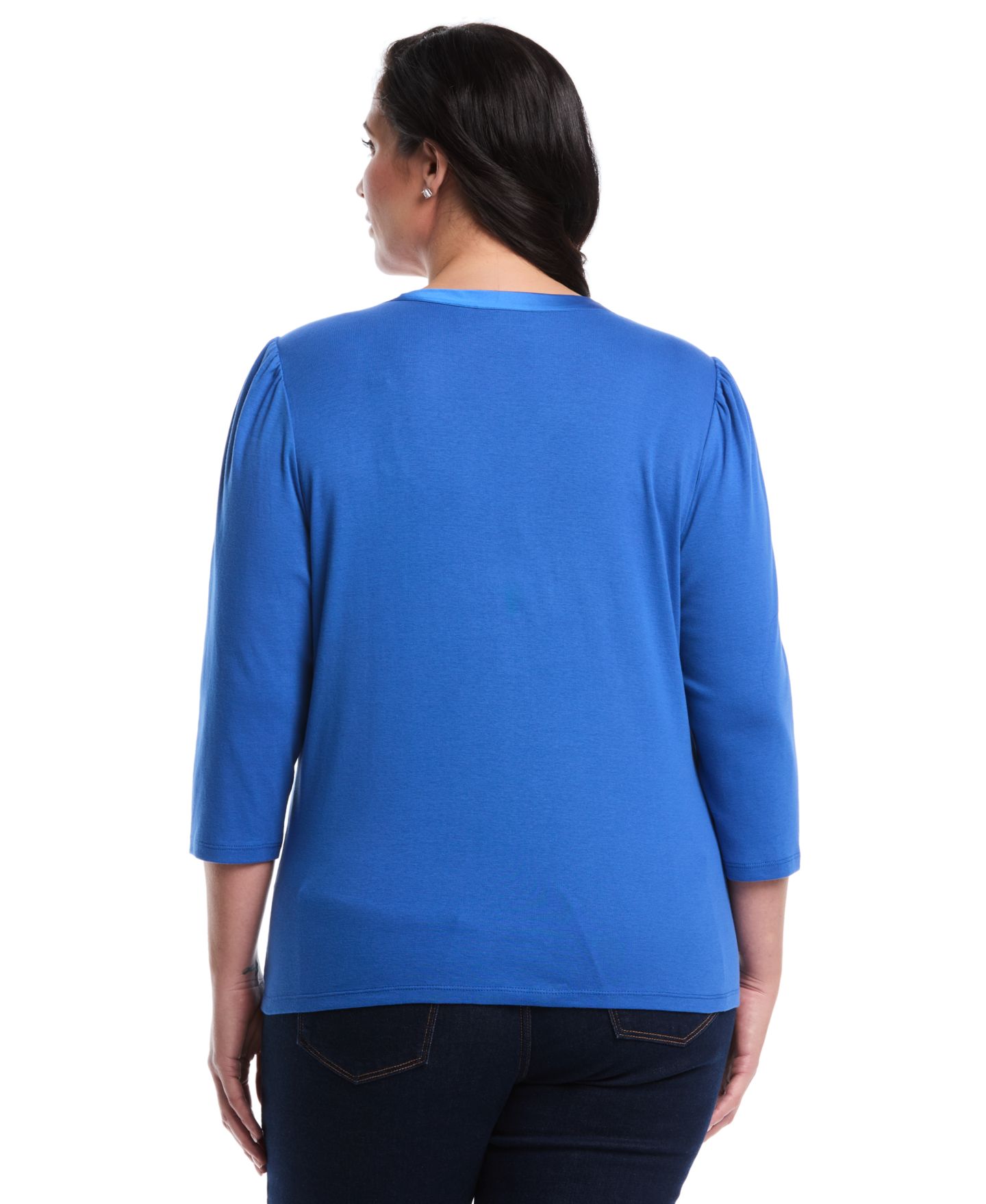 Женский топ Rafaella Plus Size Plus Size 3/4 Puff Sleeve V-Neck, цвет: Синий — фото 4