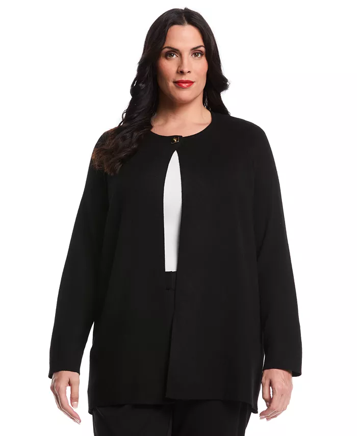 Plus Size Plus Size Turnlock Metal Closure Long Sleeve Cardigan - thumbnail 9