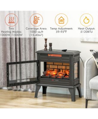 24" Freesding Electric Fireplace Stove w/ Realistic Flame