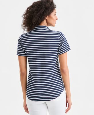 Women's Striped Short-Sleeve Polo Shirt, Macy's  Exclusive