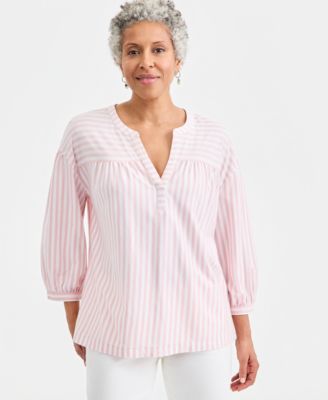 Women's Printed 3/4 Sleeve Split-Neck Top