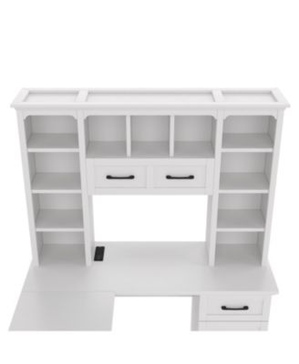 L-Shaped Desk w/ Cabinets, Drawers, Shelves & Flip-Up Storage