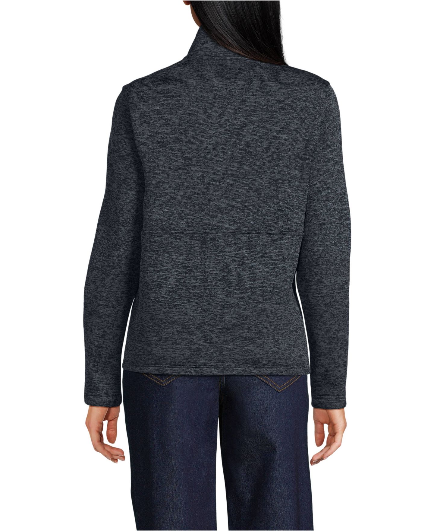 Женская куртка Lands' End Sweater Fleece Snap Neck Pullover, цвет: Чёрный меланжевый — фото 3
